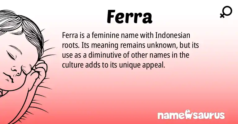 Infographic about Ferra name meaning, Ferra is a name from Indonesian origin(s).