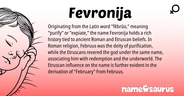 Infographic about Fevronija name meaning, Fevronija is a name from Roman, Etruscan, Latin origin(s).