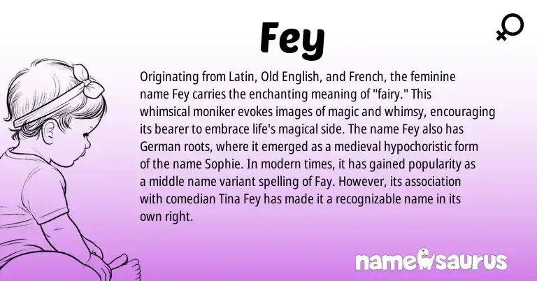 Infographic about Fey name meaning, Fey is a name from Old English, French, Latin, German origin(s).