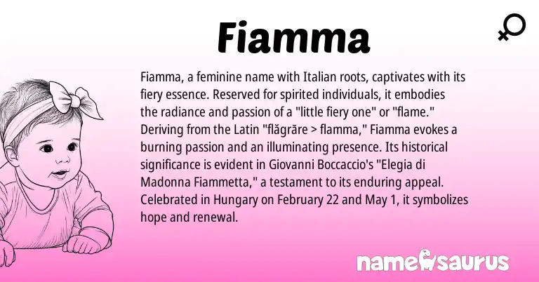 Infographic about Fiamma name meaning, Fiamma is a name from Latin, Italian origin(s).