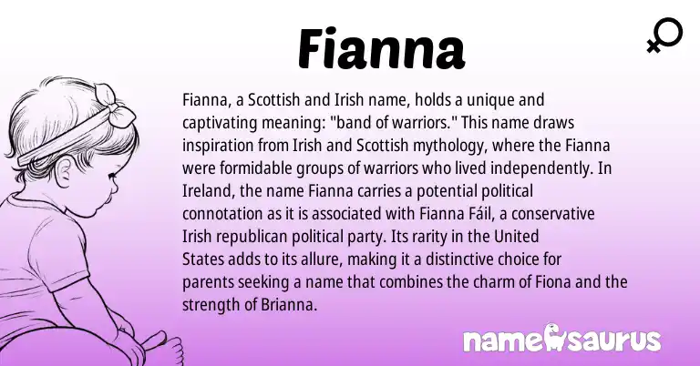 Infographic about Fianna name meaning, Fianna is a name from Irish, Ireland, Scottish, United States origin(s).