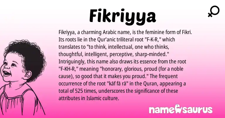 Infographic about Fikriyya name meaning, Fikriyya is a name from Arabic origin(s).