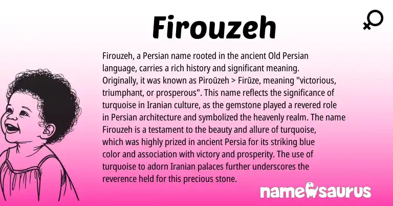 Infographic about Firouzeh name meaning, Firouzeh is a name from Iranian, Persian, Old Persian origin(s).