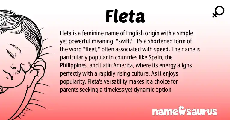 Infographic about Fleta name meaning, Fleta is a name from English, British origin(s).