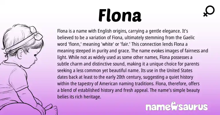 Infographic about Flona name meaning, Flona is a name from Gaelic, English origin(s).