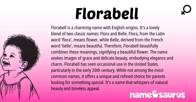 Infographic about Florabell name meaning, Florabell is a name from Latin, French, English origin(s).
