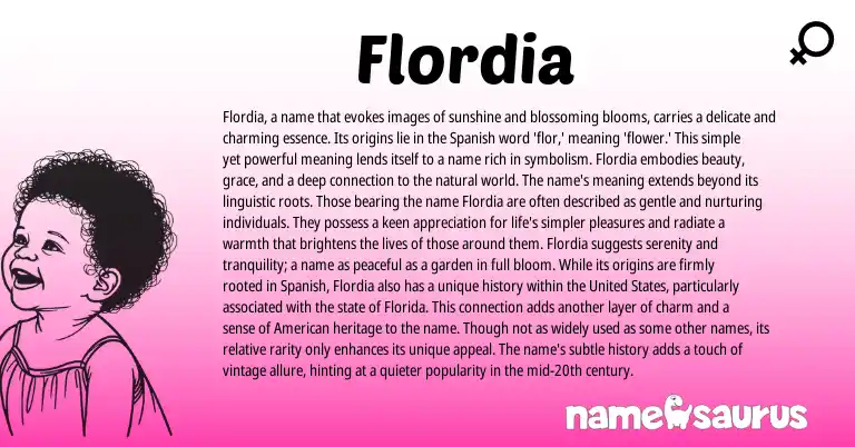 Infographic about Flordia name meaning, Flordia is a name from Spanish origin(s).