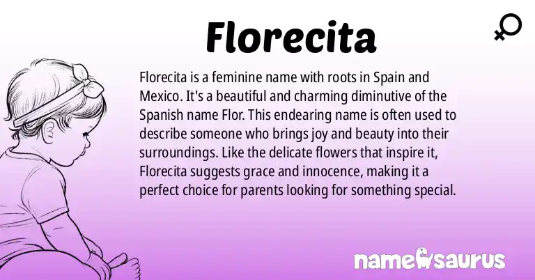 Infographic about Florecita name meaning, Florecita is a name from Spanish (Philippines), Spanish (Mexican) origin(s).