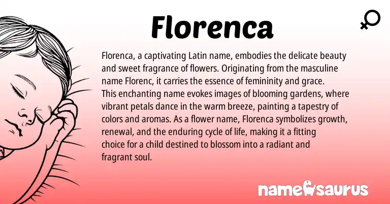 Infographic about Florenca name meaning, Florenca is a name from Latin origin(s).