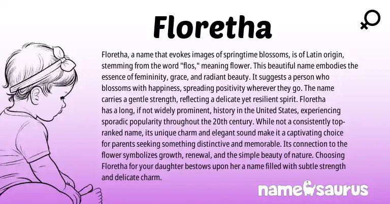Infographic about Floretha name meaning, Floretha is a name from Latin origin(s).