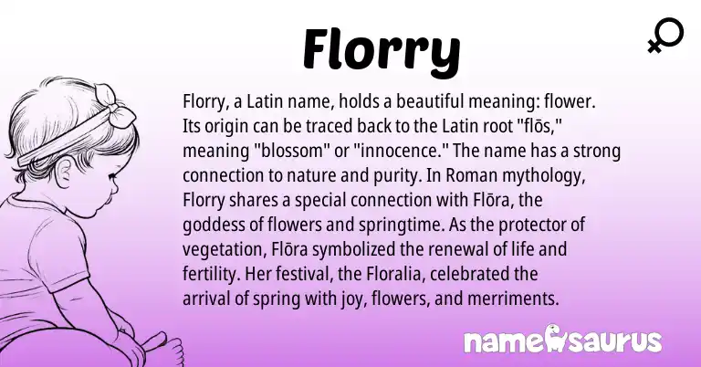 Infographic about Florry name meaning, Florry is a name from Roman, Latin origin(s).