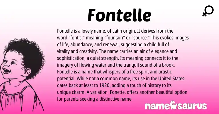 Infographic about Fontelle name meaning, Fontelle is a name from Latin origin(s).