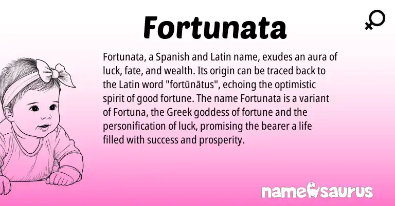 Infographic about Fortunata name meaning, Fortunata is a name from Spanish, Latin, Greek origin(s).