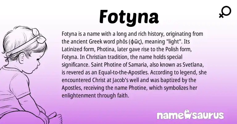 Infographic about Fotyna name meaning, Fotyna is a name from Polish, Greek origin(s).