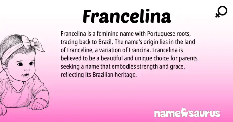 Infographic about Francelina name meaning, Francelina is a name from Portuguese (Brazilian) origin(s).