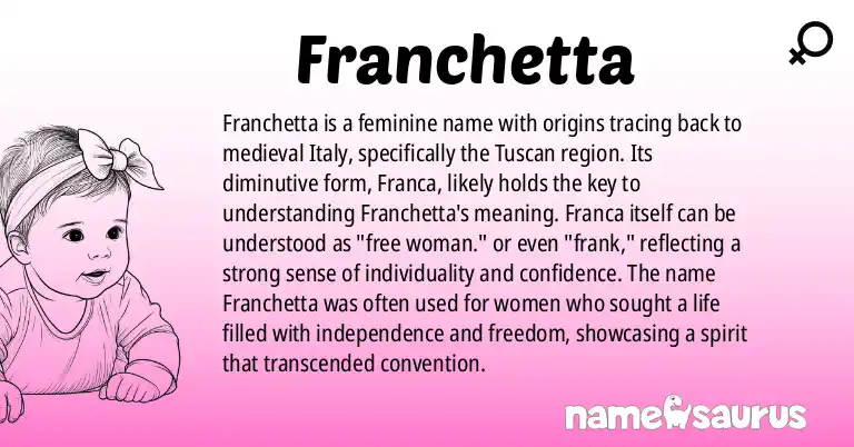 Infographic about Franchetta name meaning, Franchetta is a name from Medieval Italian (Tuscan) origin(s).