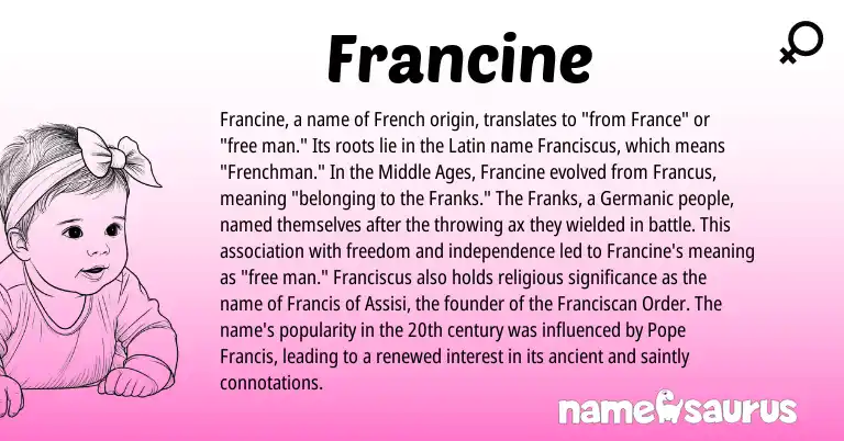 Infographic about Francine name meaning, Francine is a name from Germanic, French, Latin origin(s).