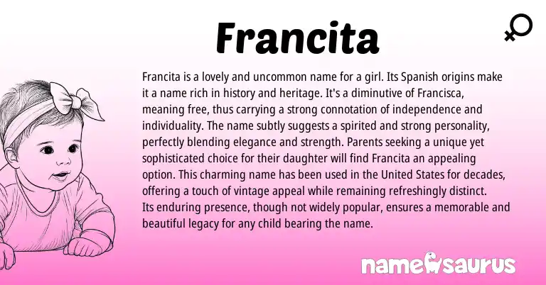 Infographic about Francita name meaning, Francita is a name from Spanish origin(s).
