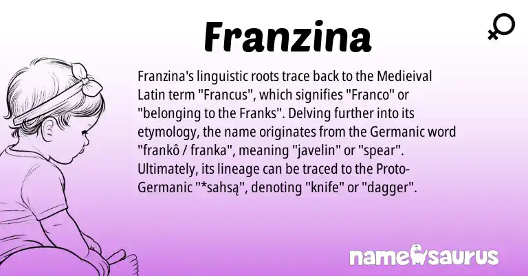 Infographic about Franzina name meaning, Franzina is a name from Germanic, Latin origin(s).