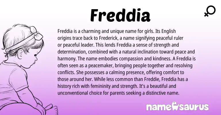 Infographic about Freddia name meaning, Freddia is a name from Germanic, English origin(s).