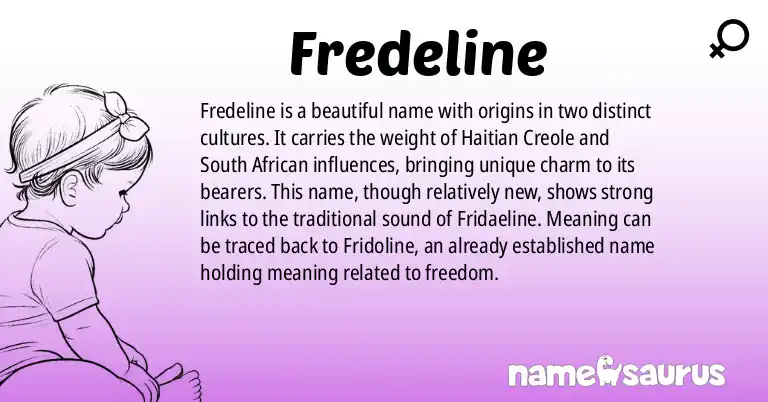 Infographic about Fredeline name meaning, Fredeline is a name from Haitian Creole, South African origin(s).