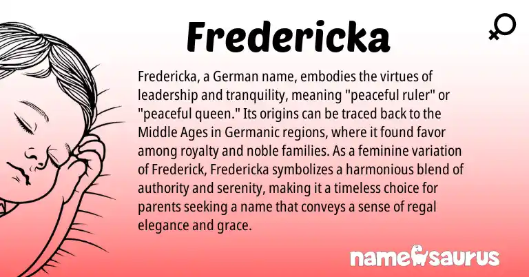 Infographic about Fredericka name meaning, Fredericka is a name from German, Germanic origin(s).