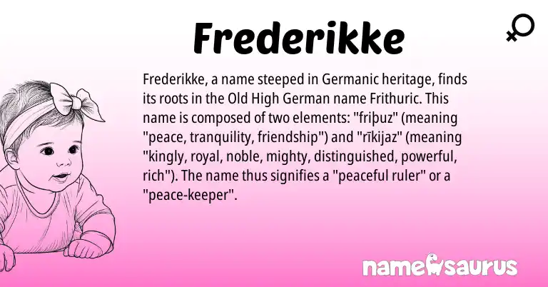 Infographic about Frederikke name meaning, Frederikke is a name from Old High German, Germanic origin(s).