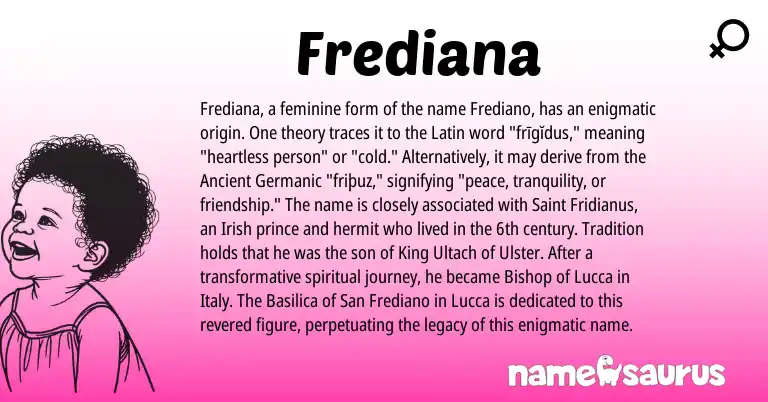 Infographic about Frediana name meaning, Frediana is a name from Irish, Latin, Ancient Germanic origin(s).