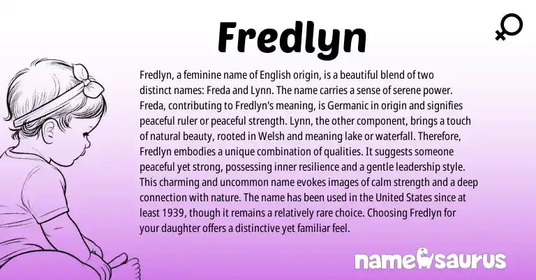 Infographic about Fredlyn name meaning, Fredlyn is a name from Germanic, Welsh, English origin(s).