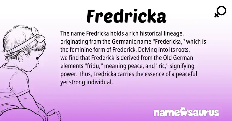 Infographic about Fredricka name meaning, Fredricka is a name from Old German, Germanic origin(s).