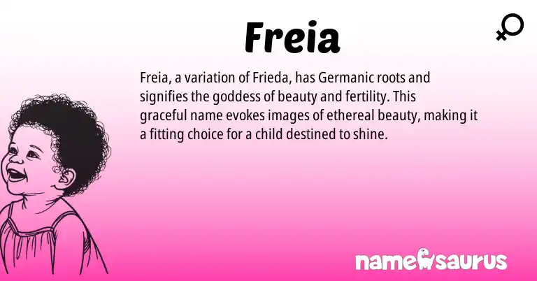 Infographic about Freia name meaning, Freia is a name from Germanic origin(s).