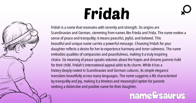 Infographic about Fridah name meaning, Fridah is a name from Greek, Arabic origin(s).