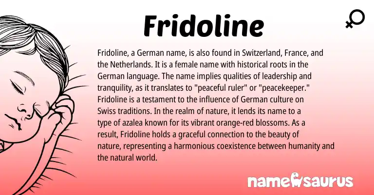 Infographic about Fridoline name meaning, Fridoline is a name from Swiss, German, Netherlands origin(s).