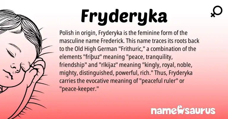 Infographic about Fryderyka name meaning, Fryderyka is a name from Old High German, Polish origin(s).