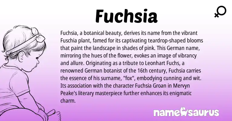 Infographic about Fuchsia name meaning, Fuchsia is a name from German origin(s).