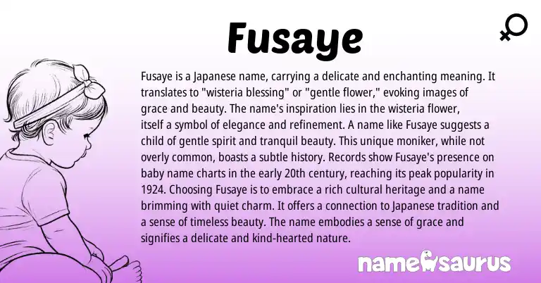 Infographic about Fusaye name meaning, Fusaye is a name from Japanese origin(s).