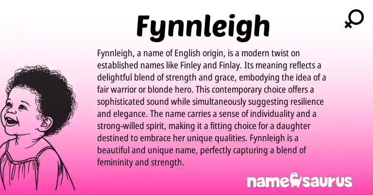 Infographic about Fynnleigh name meaning, Fynnleigh is a name from English origin(s).