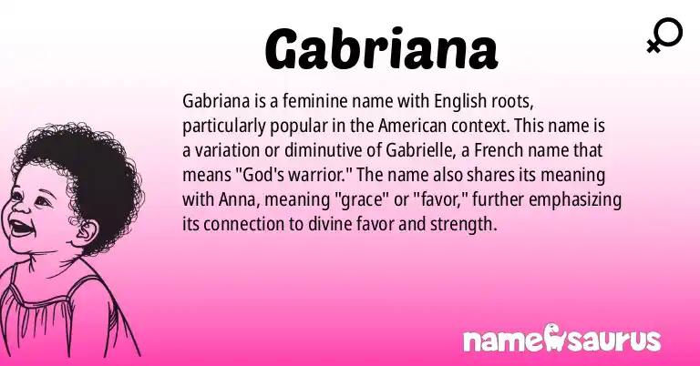 Infographic about Gabriana name meaning, Gabriana is a name from English, English (American) origin(s).