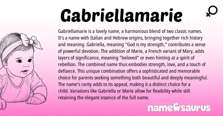 Infographic about Gabriellamarie name meaning, Gabriellamarie is a name from French, Hebrew origin(s).