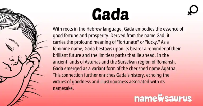 Infographic about Gada name meaning, Gada is a name from Romansh, Hebrew origin(s).