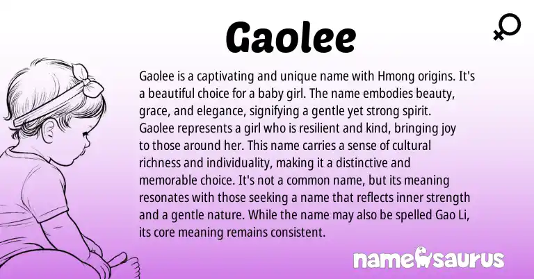 Infographic about Gaolee name meaning, Gaolee is a name from Hmong origin(s).