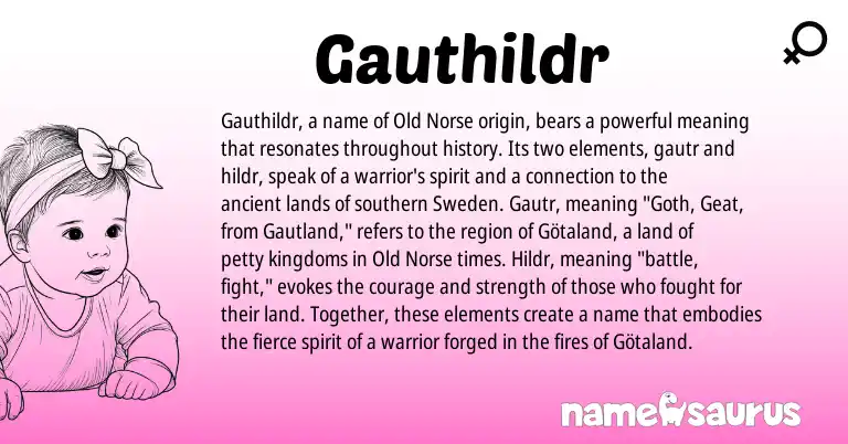 Infographic about Gauthildr name meaning, Gauthildr is a name from Old Norse origin(s).