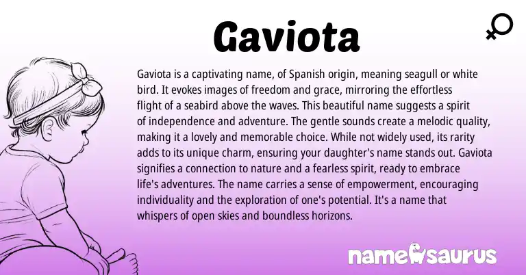 Infographic about Gaviota name meaning, Gaviota is a name from Spanish origin(s).