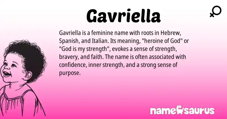 Infographic about Gavriella name meaning, Gavriella is a name from Spanish, Hebrew, Italian origin(s).