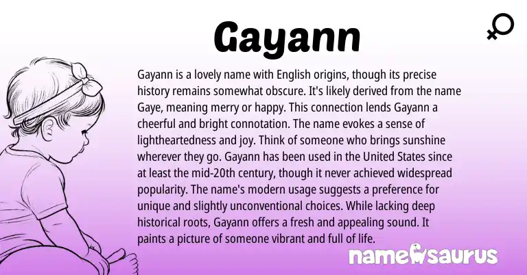 Infographic about Gayann name meaning, Gayann is a name from English origin(s).