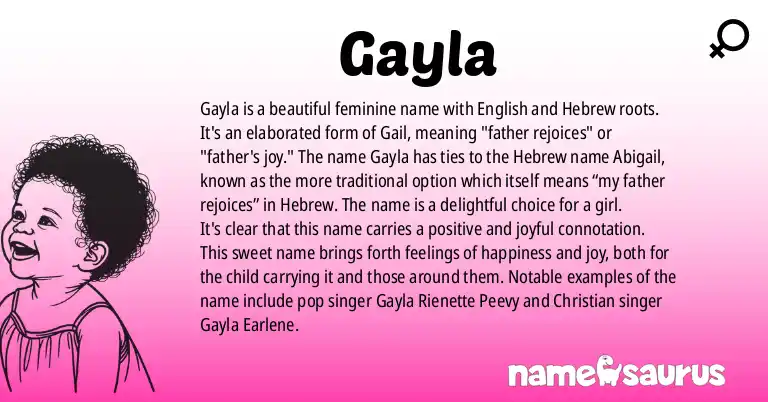 Infographic about Gayla name meaning, Gayla is a name from English, Hebrew origin(s).