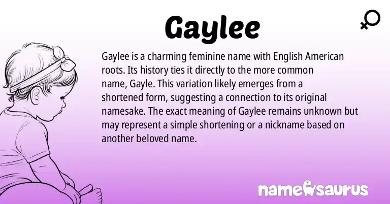 Infographic about Gaylee name meaning, Gaylee is a name from English (American) origin(s).