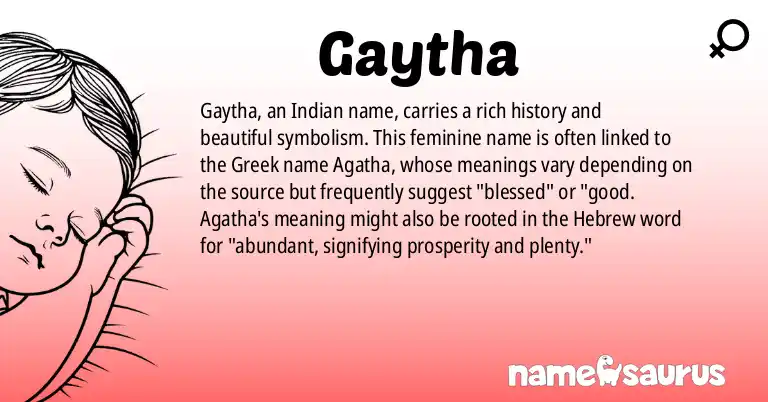 Infographic about Gaytha name meaning, Gaytha is a name from Indian origin(s).