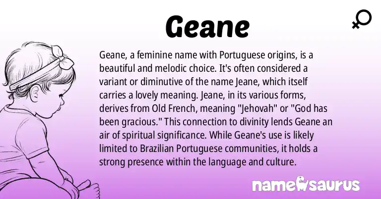 Infographic about Geane name meaning, Geane is a name from Portuguese (Brazilian) origin(s).