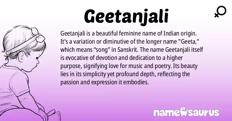 Infographic about Geetanjali name meaning, Geetanjali is a name from Sanskrit origin(s).